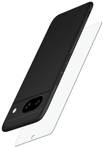 moex 3 in 1 Set für Google Pixel 8 Hülle mit 2 x Panzer Schutzfolie Glas, Handyhülle Ultra dünn und leicht, [Alpha Case + ShockProtect Glas] Schutzhülle Stoßfest Matt, Schwarz