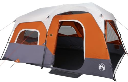 vidaXL Familienzelt, Campingzelt mit LED, Gruppenzelt für 9 Personen Quick Release, Outdoor Zelt mit Abnehmbarem Überzelt, Hellgrau Orange