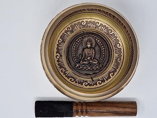 Handgefertigte tibetische Mantra-Klangschale mit Buddha-Prägung, Himalaya-Klangschale für Meditation, Klang, Frieden und Liebe, ca. 15 cm im Durchmesser