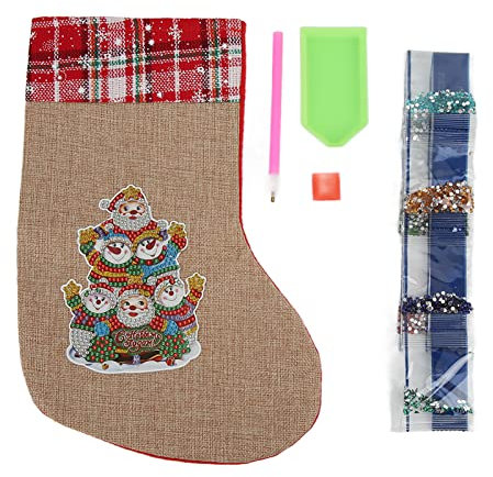 ZPSHYD Weihnachtsstrümpfe DIY Weihnachtssocken, niedliche Cartoon-Muster, Strassmalerei, Basteldekoration, Geschenk, 1 Paar