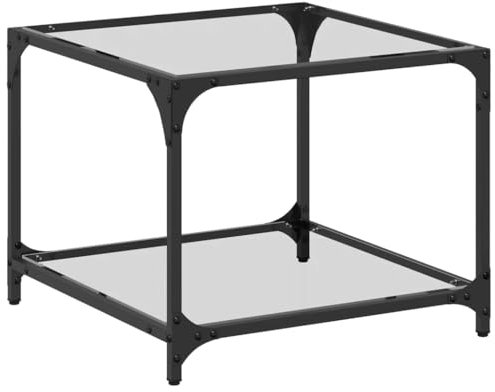 HofnbE Couchtisch 50x50x40 cm Satztisch WohnWartebereich Tisch Modernes Design Telefontisch Kaffeetisch Holzwerkstoffe und Stahl und Glas Transparentes Glas