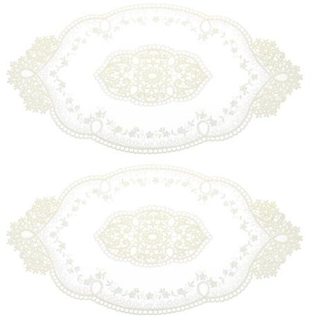 QUARKZMAN 2 Stück Retro Spitzen Tischset Spitzendeckchen 51x29 cm Oval Bestickte Tischsets Französische Häkeldeckchen Untersetzer Tassenmatte für Zuhause Hochzeit, Gelb