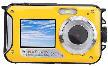 2,7K wasserdichte Kamera Unterwasserkamera Schnorcheln 11FT mit Dual Bildschirmen, 48MP 16x Digitalzoom Kompakte Digitalkamera Wasserdicht Zum Schnorcheln Tauchen (Yellow)