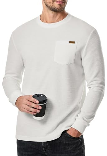 Elegancity Herren Sweatshirts Langarm Pullover Einfarbig Langarmshirt Casual Classic Shirts Waffle Hoodie Sweatpullover Winter Herbst Frühling Weiß L