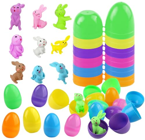 JINXIAN 24 Piezas Huevos de Pascua 4 X 6 cm y 24 Pcs Conejo de Pascua Huevos de Pascua para Rellenar Llenar Dulces Bocadillos y Regalos de Pascua Huevos Sorpresa
