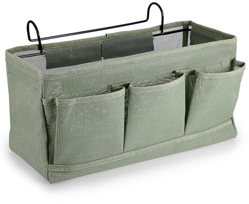 SUMTree Organisateur de chevet suspendu 4 poches sac de Rangement de chevet en filet panier de lit et crochet pour serviette, téléphone, stylos, télécommande (vert)
