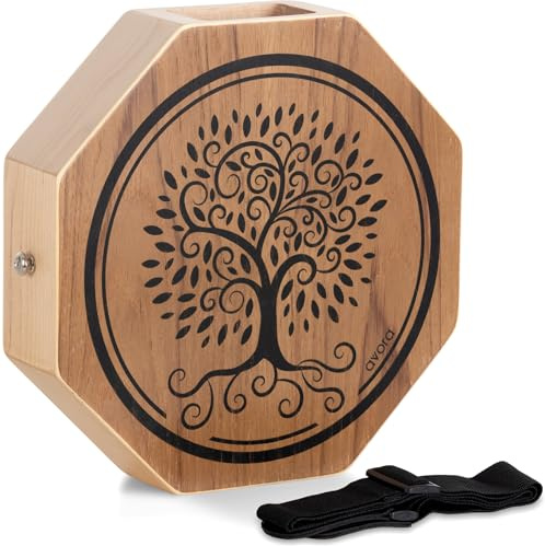 Avora Ethno-Cajon aus Birke & Teak – Achteckige Handtrommel mit Snare - 2 Kammern-System - Percussion für Yoga, Klangreise, Meditation, Musiktherapie & Straßenmusik – inkl. Umhängegurt