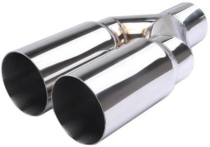 DZSQWETYU Schalldämpfer Universal 63mm Einlass 76mm Auslass Doppelzylinder Edelstahl Auspuff Endrohr Schalldämpfer Auto Endrohr Ersatz Auspuffkrümmer