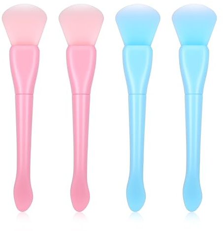 Ymapinc 4 pinceles de silicona lavables para mascarillas, aplicadores de máscaras, pinceles cómodos para aplicar máscaras, pastas, arcilla y maquillaje en crema (rosa y azul)