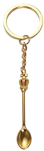 Mini Crown Spoon Keychain Pendant, Vintage Spoon Teaspoon with Key Ring, Metal Key Chain Ornaments Jewelry Gift(gold)