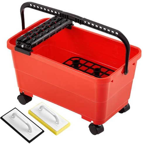 Lasnten 6 Gallon Grout Cleaning System Grouting Bucket with 2 Spiral Rollers Sponge and Rubber Trowel Grout Cleaner Tool Set for Ceramic Tile Work, 6 Gallon Capacity