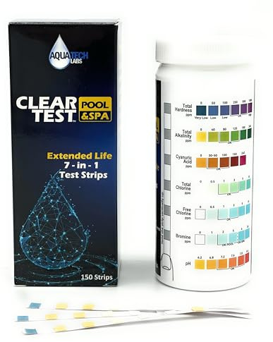 New 2026 Extended Life 7-in-1 Pool & Spa Test Strips - 150 Count - Extended Life Water Testing Kit for Free Chlorine, Total Chlorine, Bromine, pH, Total Alkalinity, Total Hardness, Acid