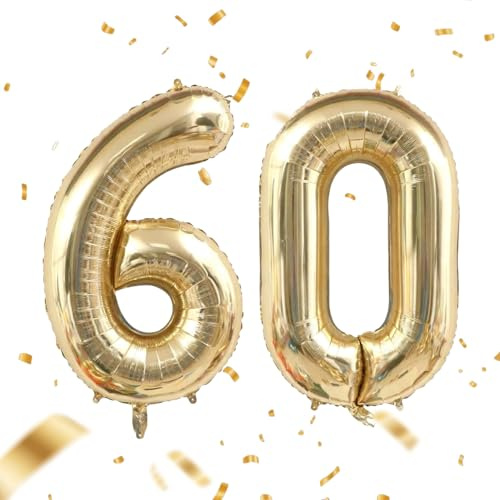Luftballons 60. Geburtstag,60 Geburtstag Deko,40 Zoll Zahlen Luftballon Gold,Deko 60. geburtstag Mann Frau,Folienballon Geburtstagsdeko Männer Frauen,Zahl Ballons für Geburtstagsparty Jubiläum Dekor