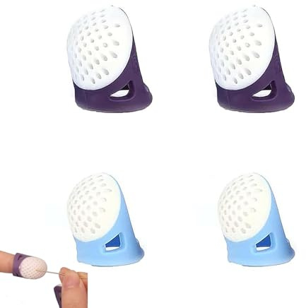 4 PCS Thimbles for Hand Sewing, Silicone Thimble, Silicone Sewing Thimble Finger Protectors, for Quilting, DIY, Hand Embroidery, Needlework, Patchwork (Blue+ Purple)