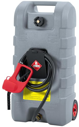 OPULENTHOME - Bidón de gasolina de 57 litros con bomba de transferencia, depósito portátil equipado con ruedas y manguera de 3 metros, diseño antifugas para coches, cortadoras y barcos en color gris