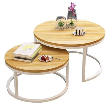 FXLUHAY Ensemble de 2 Tables Basses gigognes laquées Jaune et Blanc, Table d'appoint Ronde Moderne, Table de Bout for Salon