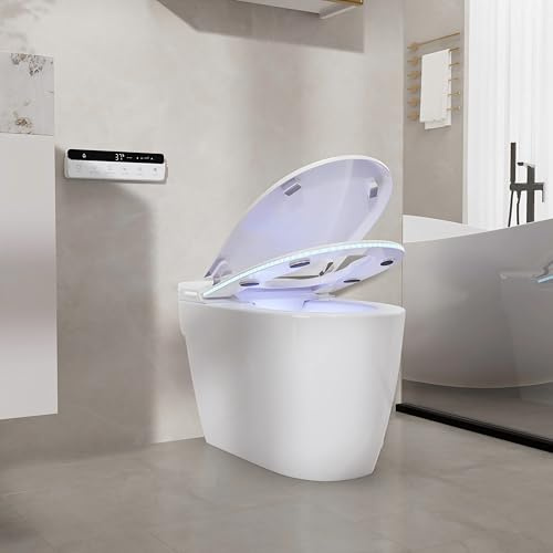Homary Smart Toilet with Built-in Water Tank, Smart Full-Automatic Toilet with Built-in Bidet, Auto Open/Close Lid, Adjustable Heated Seat & Bidet Functions, Horizontal Outlet - WY696MB551