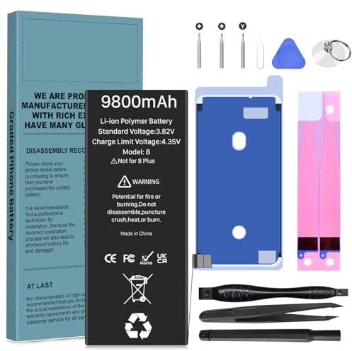 LCLEBM Batterie pour iPhone 8, 9800mAh (Nouvelle Version 2026) Batterie de Remplacement Haute capacité améliorée pour iPhone 8, A1863, A1905, A1906 avec Outils Professionnels