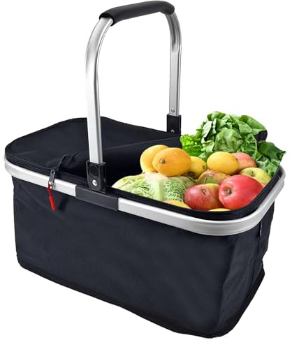 Einkaufskorb 26 Ltr. faltbar | mit gepolstertem Alugriff | wasserabweisendes Design in schwarz | mit Deckel