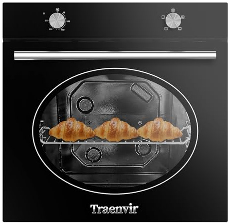 Built-in Electric Oven, 60cm, Single Oven 65L Capacity, 4 Functions, 2200W | Knob Control, Baking Tray Accessories, 220V, Black