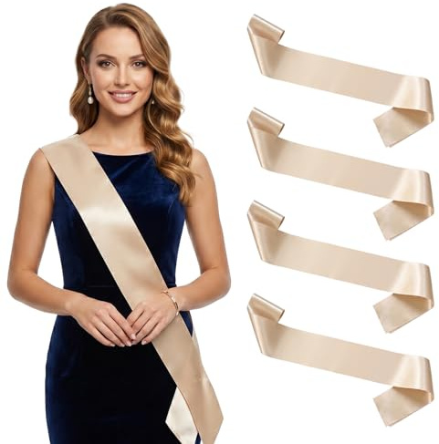 4 Stück Weihnachten Schärpen aus Satin – Champagner Farbe – Blanko zum Selberbasteln – DIY Party Accessoires – Für Geburtstag, Hochzeit, Junggesellinnenabschied, Gratulation