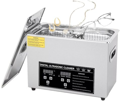 0.8L Ultrasonic Cleaner, Professional Jewellery Cleaning Machine with Adjustable Temperature & 30 Minutes Timer, Stainless Steel Tank with Mesh Basket for Glasses, Dentures, Watches