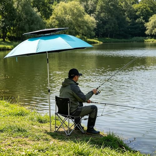 Ombrello da esterno girevole a 360°, 2,2 M/7,21 piedi Ombrellone da pesca con pilastro centrale a doppio strato impermeabile rosa, for spiaggia, patio, picnic(Blue,2.4M/7.87ft)