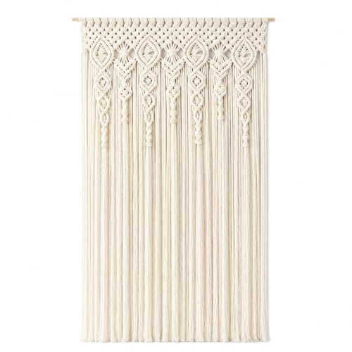 MIUUIPI Makramee Wandbehang 90x180cm, Boho Raumteiler aus Baumwolle, handgefertigter Türvorhang mit Fransen, vielseitiger Deko-Vorhang für Wohnzimmer, Schlafzimmer, Hochzeitsdekoration & Fenster