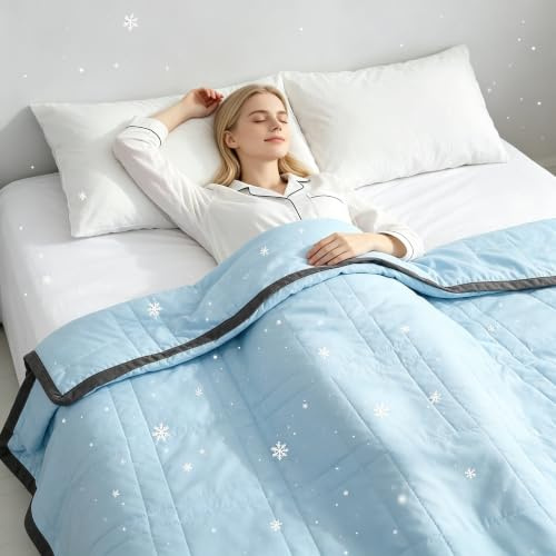 Kühlende Bettdecke – 2-in-1 selbstkühlende Decke, dünne Sommerdecke, doppelseitig verwendbar, weiche Kuscheldecke für erholsamen Schlaf an warmen Nächten (01 Blau, 140 * 200cm)