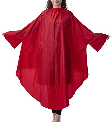 Colorfulife - Mantella professionale per acconciature, per parrucchiere, impermeabile, con maniche, per parrucchiere, 109,2 x 129,5 cm, colore: rosso