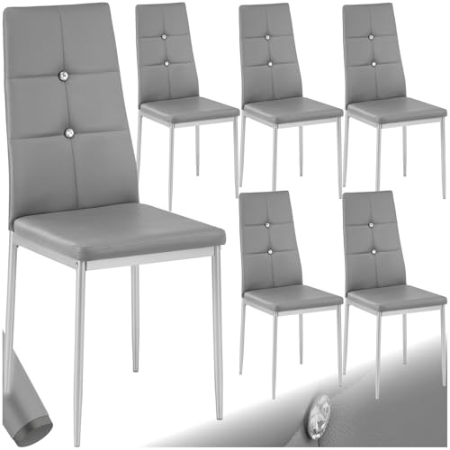 tectake® Lot de 6 Chaises de Salle à Manger Moderne Chaise Ergonomique Rembourrée Confortable Chaise Design en Cuir synthétique Meuble Salon avec Pieds en Acier pour Salon, Coiffeuse, Chambre