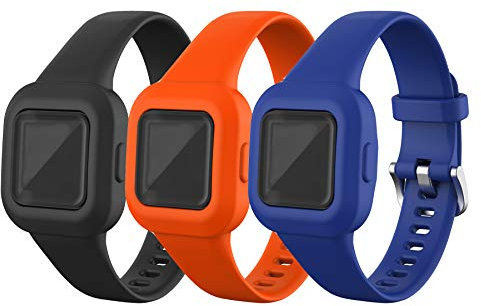 Chofit (3-Pack Straps Compatible with Garmin Vivofit jr.3 Strap, Adjustable Replacement Soft Silicone Sport Wristband Band Armbands for Kids 4+ for Vivofit jr.3 Fitness Tracker (Black+Blue+Orange)
