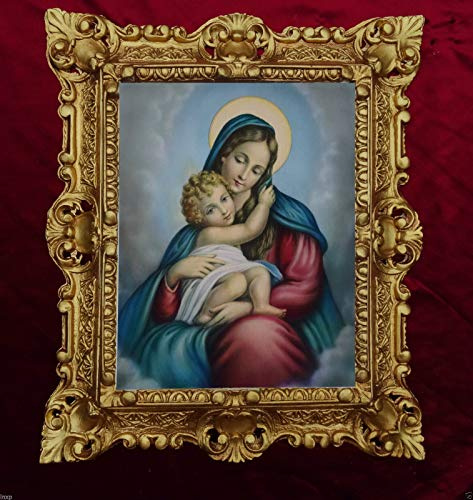 GEMÄLDE MADONNA DELLE GRAZIE IKONEN BILDER ANTIK BAROCK LOOK 45x38cm HEILIGE BILDER 48B