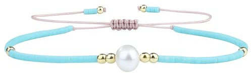 KELITCH Boho Freundschaftsarmband für Damen Alltagsschmuck Verstellbares Perlenarmband mit Süßwasserperle