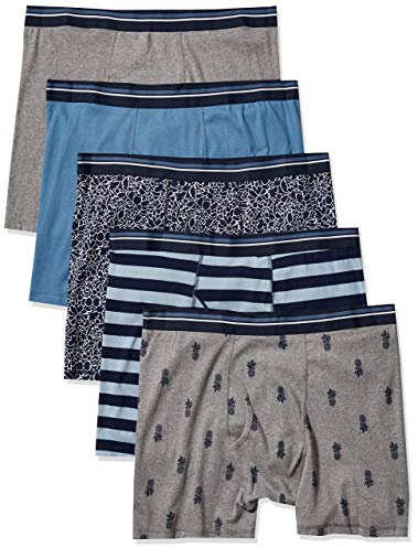 Amazon Essentials Men's Breathable Cotton Boxer Briefs, Tag-Free, Pack of 5, Floral Print/Pineapple/Stripe, XX-Large