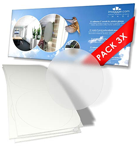 3 Sets of 21 Rounds Stickers (63 Rounds) - Anti-Collision Stickers to Prevent Persons or Birds Strikes on Window Glass/Choice of Colours Available (Diameter: 3 in) (Translucent Frosted/Dusted)