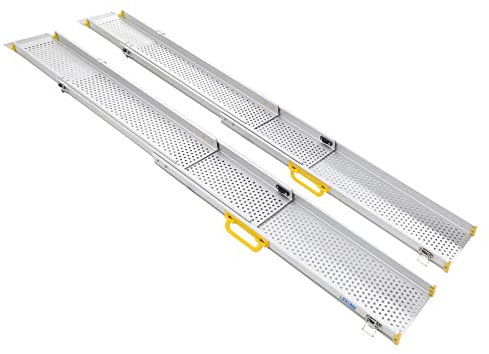 LIEKUMM 2 x 127-300 cm Auffahrrampe Rollstuhl, 300 kg Tragfähigkeit Rollstuhlrampe für Treppen, Stufen, Tragbar Teleskop Auffahrrampe für Elektro-Rollstühle, Fahrräder, Dreifach Ausziehbar