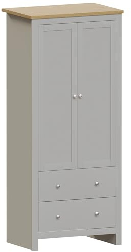 Vida Designs Arlington Wardrobe 2 Door 2 Drawer Bedroom Furniture Clothes Rail Storage (Grey)