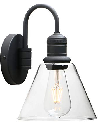 Yosoan Wandleuchte Wandlampe Moderne Vintage Industrie Wandleuchter mit 7,3 Klarglas Lampenschirm, für Office Home Küche Wohnzimmer Schlafzimmer Loft Bar (Schwarz)