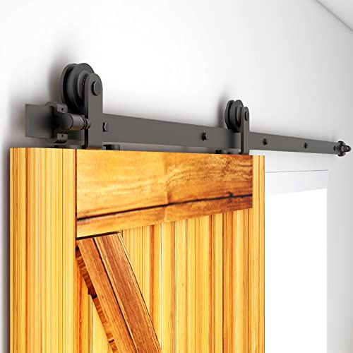 WOLFBIRD 300cm (10FT) Schiebetürbeschlag Set Schiebetürsystem Komplett-Set für holz Schiebetür Einzeltür,Oberteil T Rollenaufhänger, Schwarz