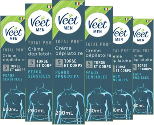 Veet Men - Crème Dépilatoire Homme - Peaux Sensibles - 200 ml - Lot de 6