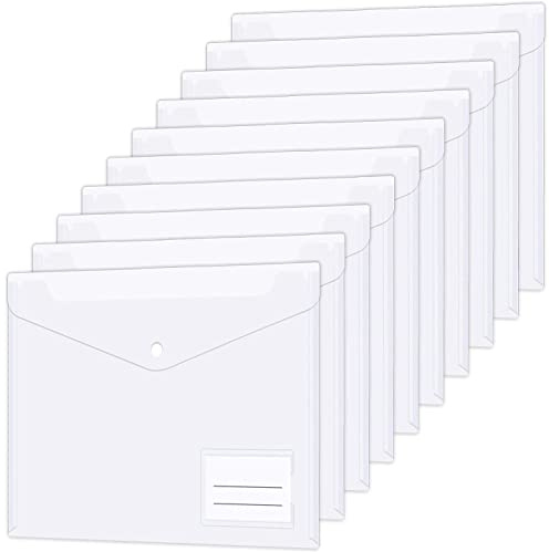 12 Pack Plastic Wallets A4 File Folders Plastic Transparent Document Folder with Label Pocket Snap Button Clear Files Envelope Pockets for Home, Office, School and Travel