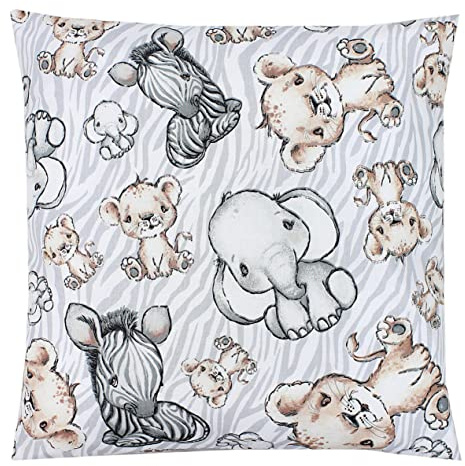 TupTam Kinder Kissenbezug Kissenhülle Dekorativ Gemustert, Farbe: Safari/Grau, Größe: 80 x 80 cm