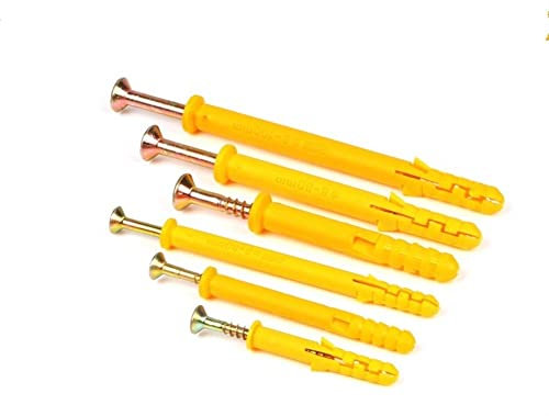 Pernos de expansión, tubo de expansión de plástico Anclajes de pared autorroscantes Perforación de tapones for trabajar la madera Expansión de plástico con kit de tornillos de metal Pernos de anclaje
