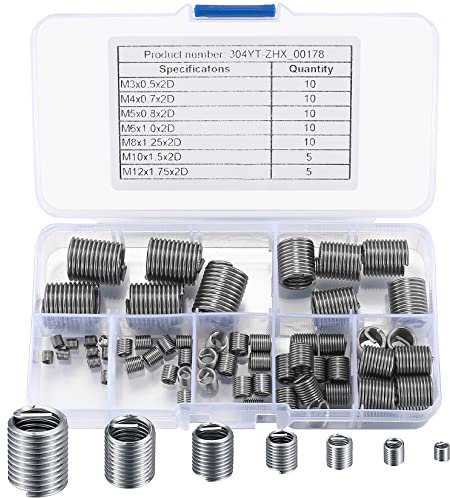 60 Stk Selbstschneidender Gewindeeinsätze, Helicoil Gewinde Reparatur Einsatz, Gewindereparatursatz, M3 M4 M5 M6 M8 M10 M12 Innengewinde Set für Metall Kunststoff Verarbeitenden Industrie