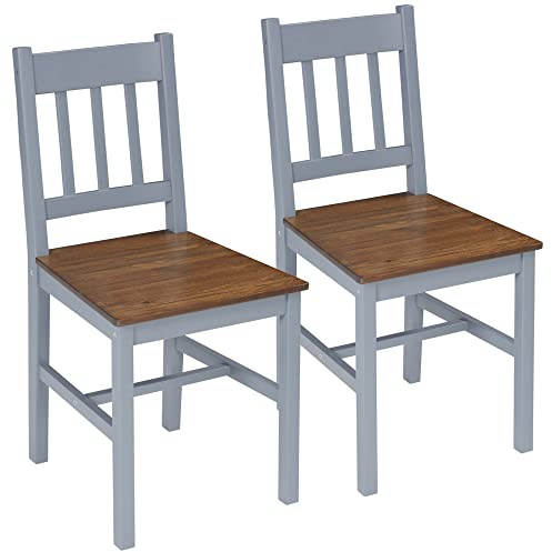 HOMCOM Dining Chairs Set of 2, Kitchen Chair with Slat Back, Pine Wood Structure for Living Room and Dining Room, Grey