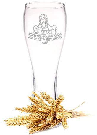 Leonardo Vaso de trigo con grabado – cerveza fría y joven mujer – Personalizado con nombre – Regalo con Schankmaid para los amantes de la cerveza en Oktoberfest – Regalos para hombres para cumpleaños
