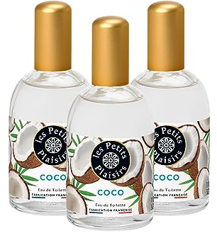 Les Petits Plaisirs - Lot de 3 - Eau de toilette Coco, Eau de toilette femme, Gourmande, Solaire et musquée, Made in France, flacon 110ml