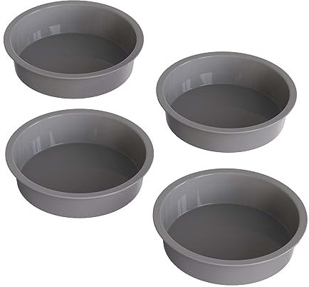 KEYFIVE Silicone 5 inch Cake Tins for Baking, 4Pcs Small Cake Tin 5inch for Air Fryer, 14cm Silicone Baking Moulds for Mini Cakes, Pudding, Dessert