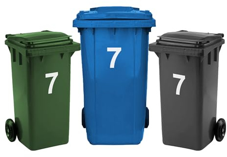 Rubigo 3 x Bin Numbers for Wheelie Bins, 0-99, Letters A-D, 17.5cm Dustbin Stickers, Easy Application Stick On Number Stickers - Weatherproof Self Adhesive Vinyl (7)